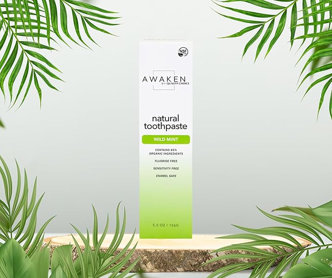 Awaken by Quality Choice Natural Toothpaste, Fluoride Free, Enamel Safe, Sensitivity Free, 85% Organic Ingredients, Wild Mint, 5.5 OZ