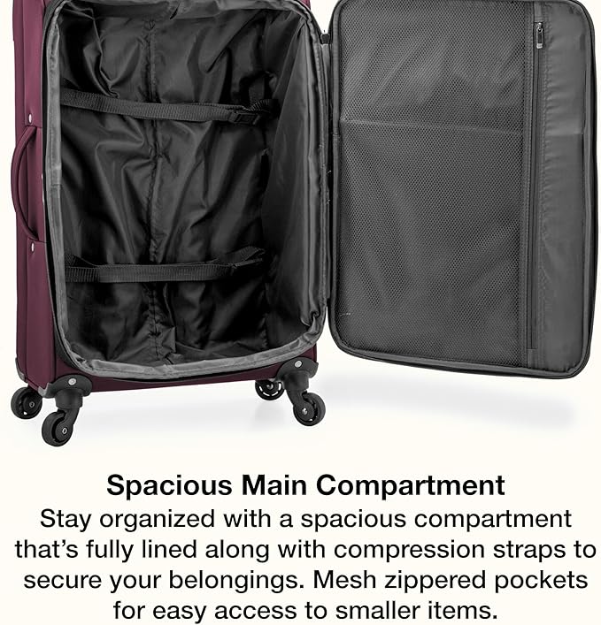U.S. Traveler Anzio Softside Expandable Spinner Luggage, Burgundy, Carry-on 22-Inch