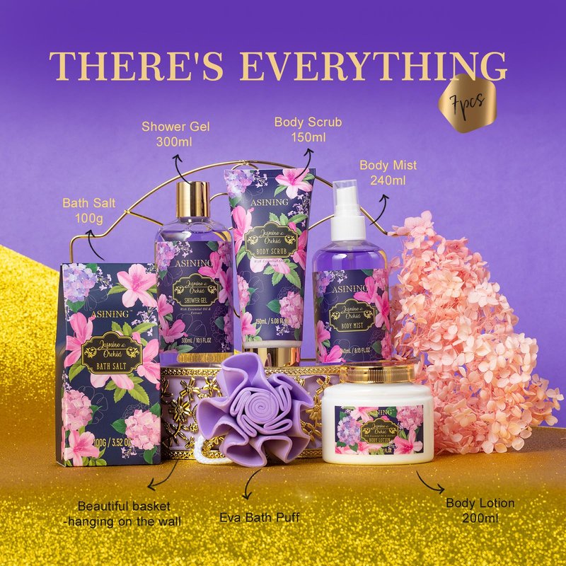 Beauty Kits for Women, Home Spa Baskets Bath Gifts, Bath Spa Kit for Women with Scents Lotion, Luxury Orchid & Jasmine Scent Gift Basket for adults Beauty & Personal Care Set Body Gift Set