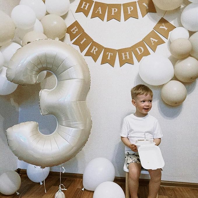 40 Inch Cream Number 6 Balloon, Beige Large 6th Birthday Balloons, Digital 6 Cream White Giant 6 Foil Balloon Helium for Boys Girls 6th Birthday Decorations Anniversary Baby Shower Party Supplies