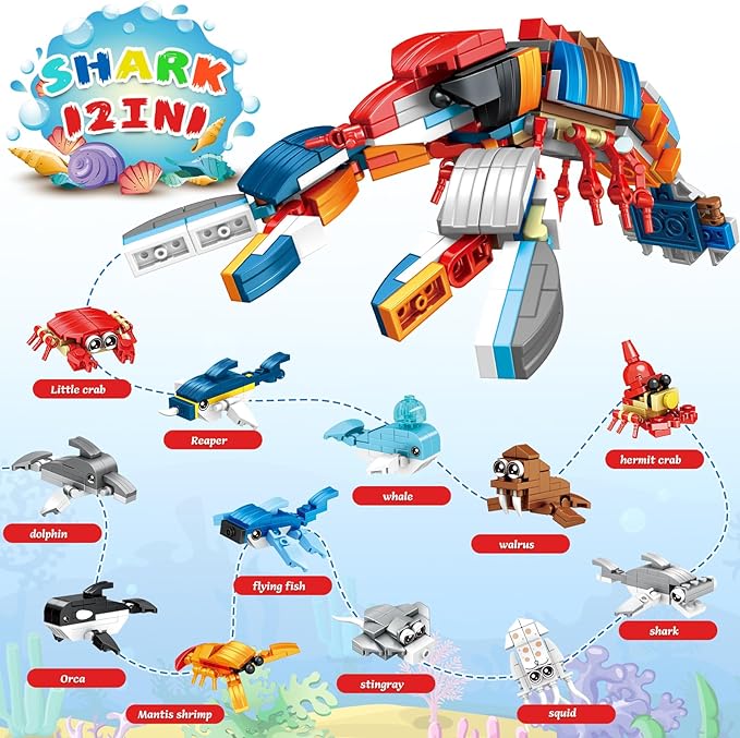 24-piece Valentine's Day Gift Set, Ocean Life Building Blocks, Suitable for Boys and Girls - Valentine's Day Party Gifts, Classroom Exchange Gifts, School Reward Items