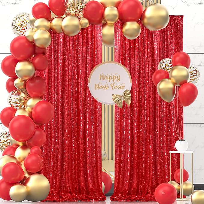Red Sequin Curtains 2 Packs 3ftx8ft Photo Booths Backdrop for Girl Princess Birthdays Engagement Bachelorette Party Decorations