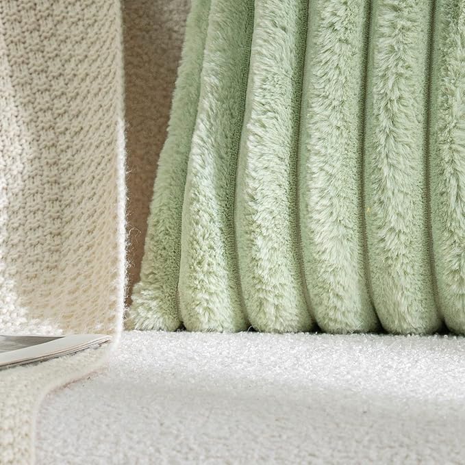 DEELAND Pack of 2,Double-Sided Faux Fur Plush Decorative Throw Pillow Covers Fuzzy Striped Soft Pillowcase Cushion Covers for Sofa Couch Bedroom Green 18x18 inch