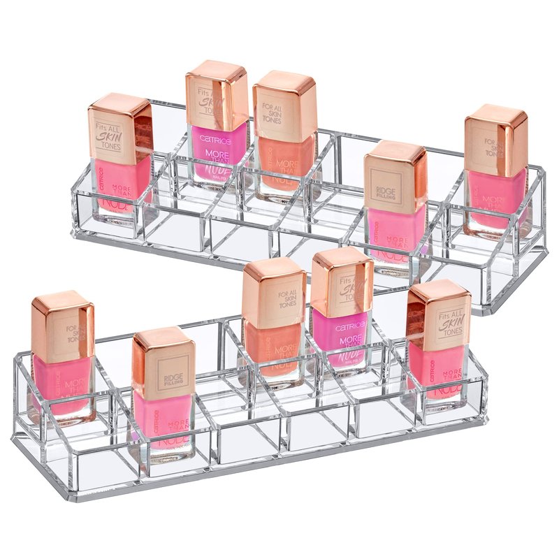 Amazing Abby - Glamour - 2-Pack 12-Slot Acrylic Nail Polish Organizer, Lipstick Holder, Lip Gloss Organizer, Cosmetic Storage Display, Perfect Storage Solution for Drawer, Vanity, Bathroom, and More