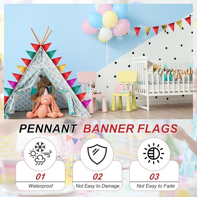 PATIKIL Pennant Banner Flags 33 Ft, 36 Pcs Colorful Triangle Banners Party Banner Bunting Garland String for Graduation Birthday Wedding Anniversary Outdoor Decoration, Multicolor