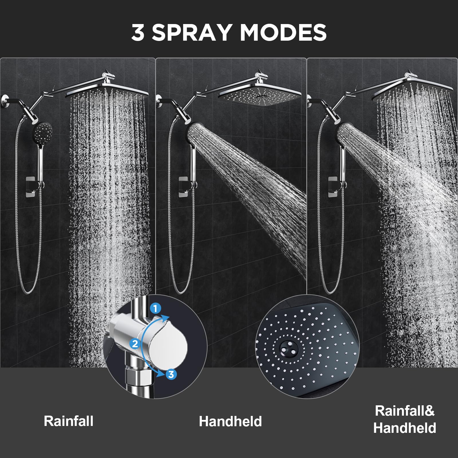 Veken 12" Wide High Pressure Rain Shower Head with Handheld