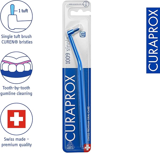 Curaprox CS 1009 Single Toothbrush – Braces, Implants and Isolated Teeth | Ultra-Soft Single Tuft | Targeted Gumline Cleaning (Pack of 2)