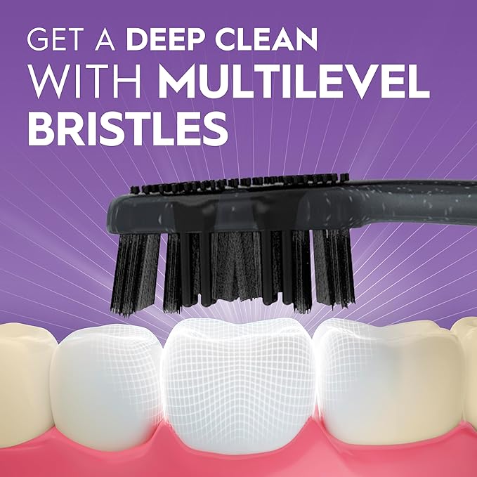 Oral-B 3D White Charcoal toothbrush, 2 count SOFT manual tootbrush pack, Whitens teeth, removes plaque and stains, tongue scraper tooth brush