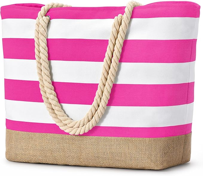 Becokan Beach Bags for Women Large Canvas Beach Tote Bag Beach Bags Waterproof Sandproof Swim Pool Bag Travel Essentials