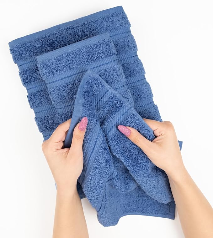 American Soft Linen Luxury 6 Piece Towel Set, 2 Bath Towels 2 Hand Towel 2 Washcloths, 600 GSM 100% Cotton Turkish Towels for Bathroom, Electric Blue Towel Sets