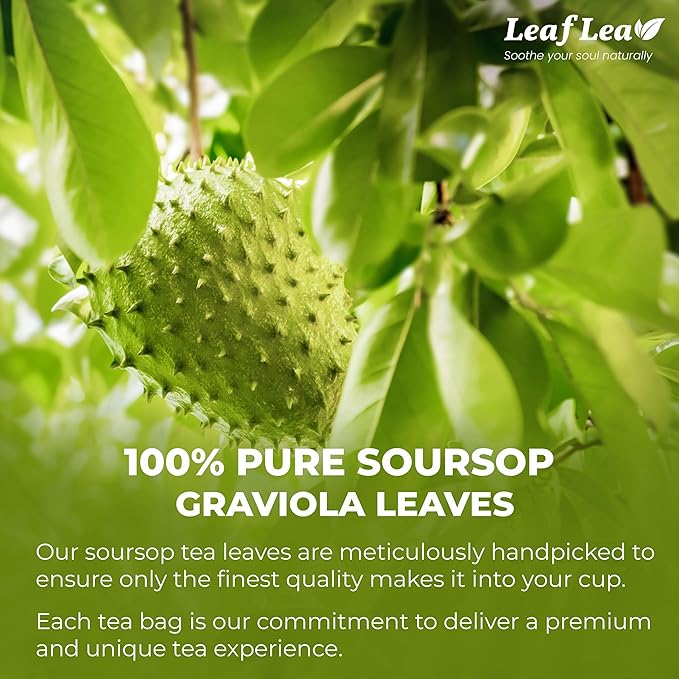 LeafLea 80 Soursop Leaf Tea Bags, from Natural Soursop Leaves (Graviola), Herbal Blend for Wellness, Sour Sop Herbal Tea Individually Wrapped for Freshness, Caffeine-Free, Vegan, No Sugar, Non-GMO
