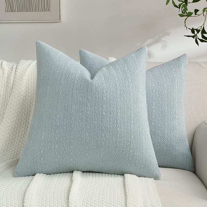 FUTEI Dusty Blue Chenille Throw Pillow Covers 20x20 Inch Set of 2,Soft Striped & Diamond Textured Cushion Cases,Modern Home Decor for Couch Living Room