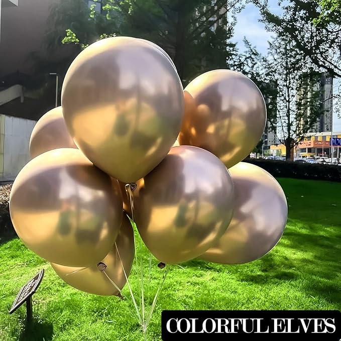 12 Inch 100Pcs Metallic Chrome Champagne Gold Balloons Latex Helium Shiny Thicken Balloon for Birthday Party Wedding Decorations
