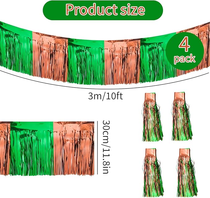 4 Packs 10 Feet Long Foil Fringe Football Parade Float Decorations for Trailer Superbowl Tinsel Garland Tinsel Green Brown Homecoming Metallic Car Streamers Super Ball Party Hanging Banner Backdrop
