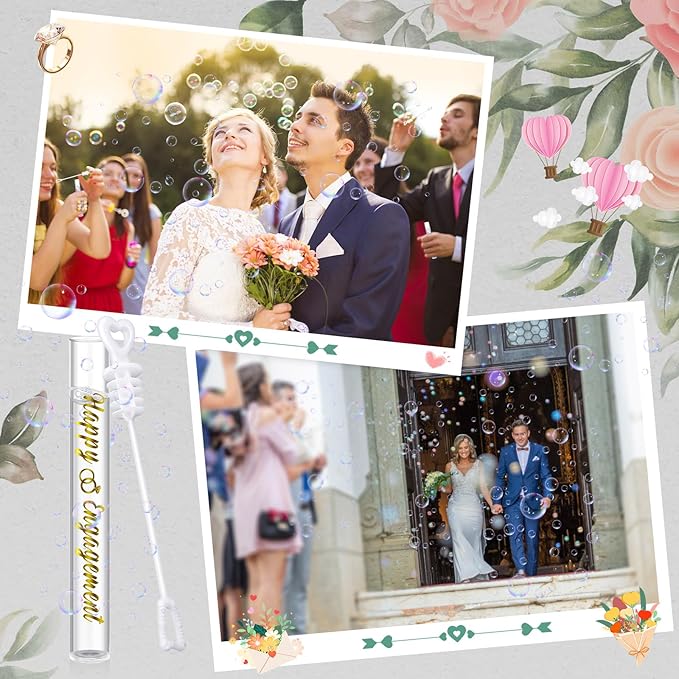 50 Pack Happy Engagement Party Favors Wedding Bubbles Wand for Guests Wedding Proposal Table Decor White Heart Bridal Shower Favors Guests Gift for Valentine's Day Engagement Party Supplies