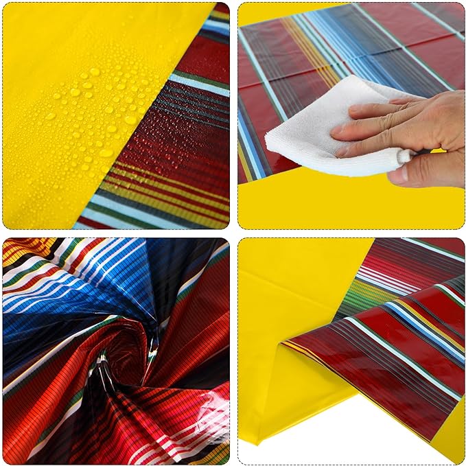 Oudain 12 Pcs Fiesta Tablecloth 108 x 54 Inch Plastic Tablecover Waterproof Mexican Tablecloth Mexican Striped Table Cover for Taco Night Festive Fiesta Wedding (Vivid Colors)