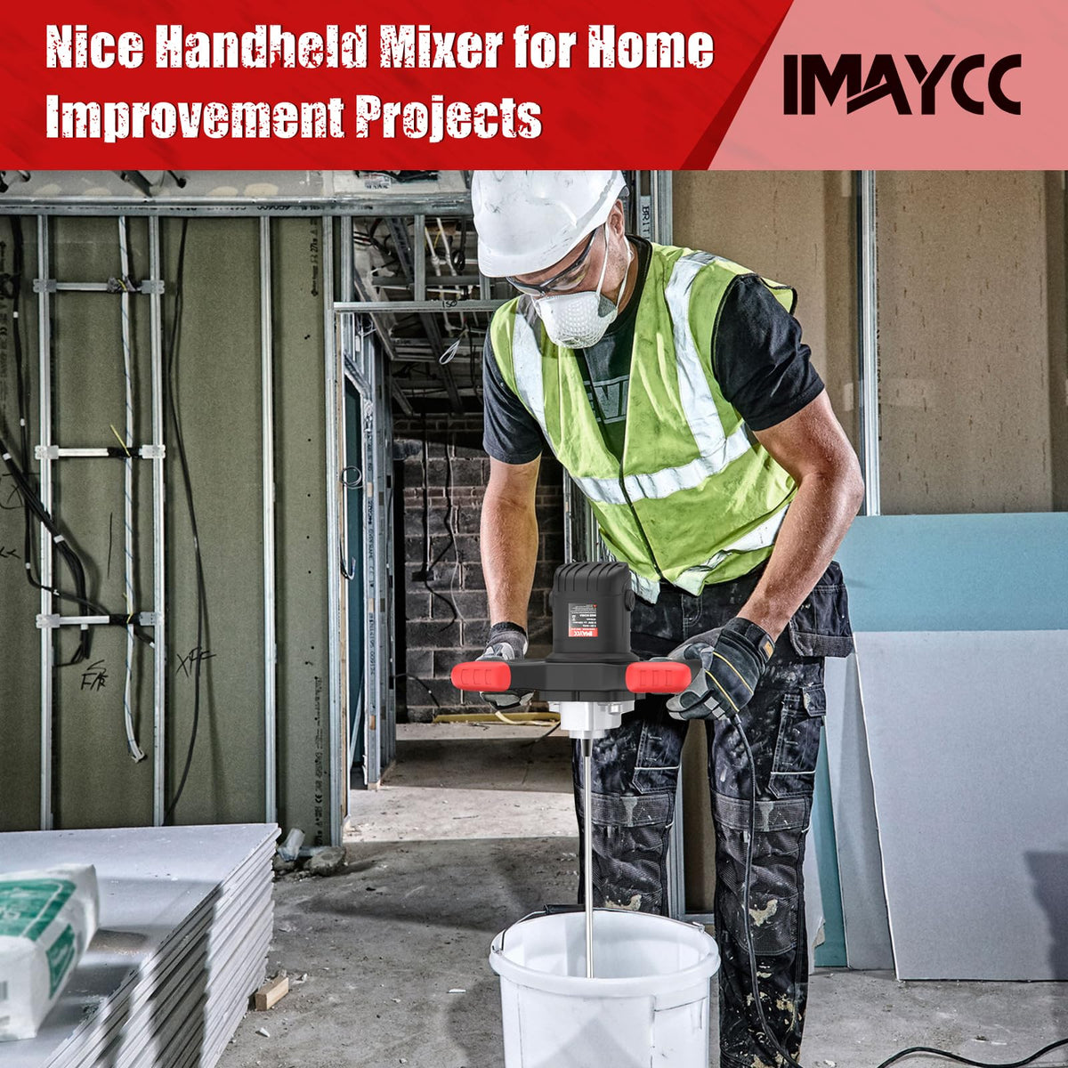 IMAYCC Cement Mixer 2100W, Portable Concrete Mixer, 110V Handheld Mud Mixer for Motar,Paint, Grout, Plaster, Thinset,Fodder Stirring Tool