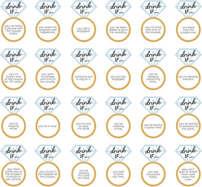 Big Dot of Happiness Drink If Game - Just Engaged - Black and White - Engagement Party Game - 24 Count