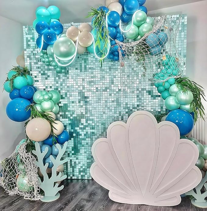 Under the Sea Party Decorations, 154pcs Ocean Blue Balloon Garland Arch Kit, Blue Bubble Balloons with Dolphin Shark Hippocampus Foil Balloon for Ocean Birthday Party Supplies Shark Party Decor