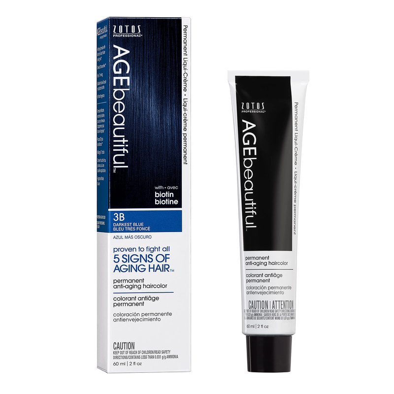 AGE beautiful Permanent Hair Dye 3B Darkest Blue - Cool Dark Brown Hair Color Cream with 100% Gray Coverage, Anti-Aging Biotin Formula for Thicker, Fuller Hair, Professional Salon Quality