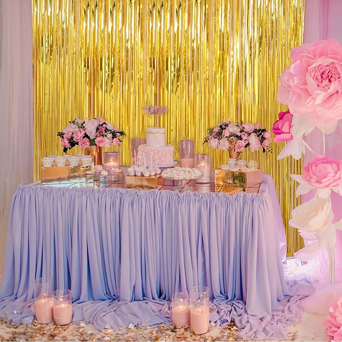 Crosize 2 Pack 3.3 x 9.9 ft Gold Foil Fringe Curtains Party Decorations, Gold Tinsel Curtain Backdrop for Parties, Streamer Fringe Backdrop for Bachelorette Valentines Day Party Birthday Decoration