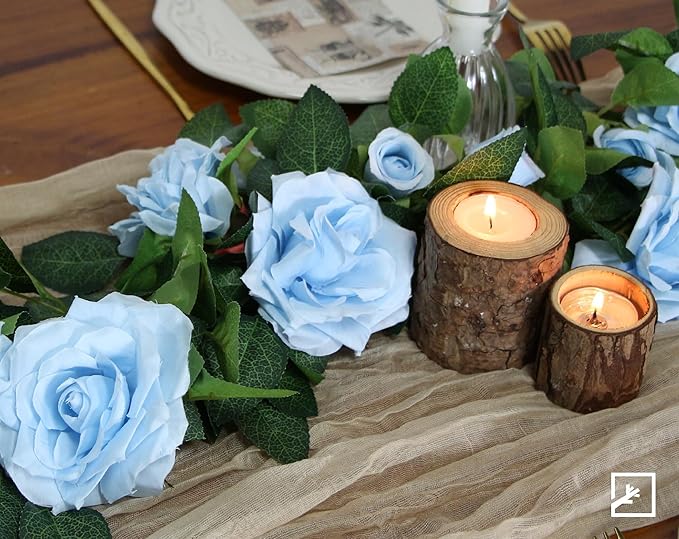 ZIFTY 5Pcs 32.5FT Blue Flower Garland Fake Flower Vines Faux Artificial Floral Garland Hanging Rose Ivy for Wedding Decortions Arch Garden Ceremony Background Outdoor Wall Decor