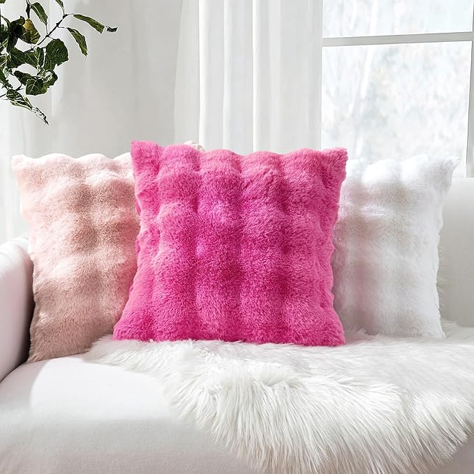 MIULEE Faux Fur Pillow Covers Thick Soft Plush Lumbar Throw Pillows Luxury Home Decor for Couch Bed Bedroom Living Room Sofa,12x20 Inch Pack of 2 Hot Pink