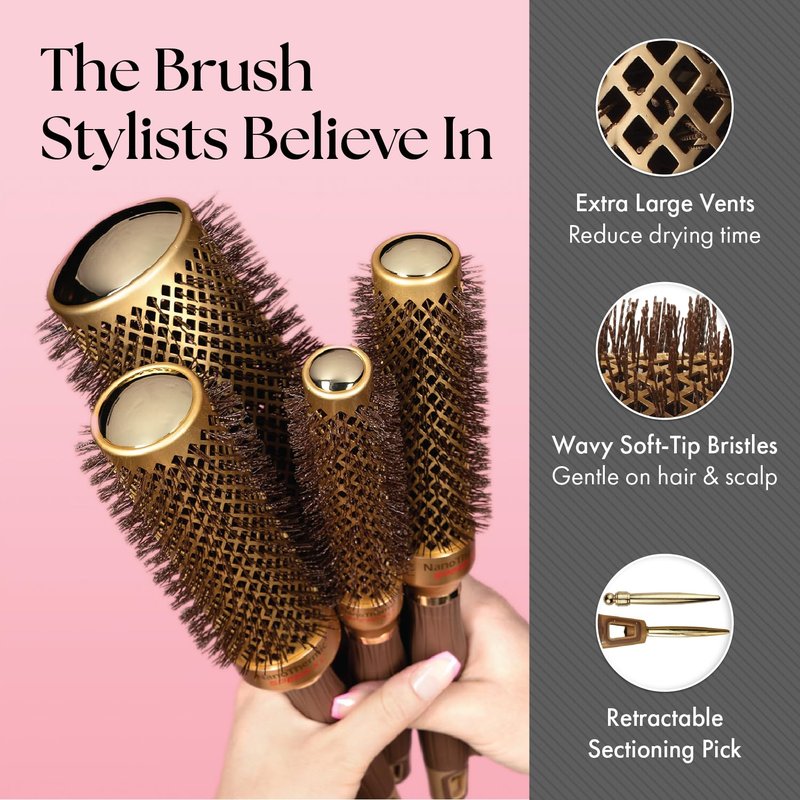 Olivia Garden NanoThermic Ceramic + Ion Speed XL Round Thermal Hair Brush - Not Electrical - Professional Blowout Brush for Normal to Thick Hair - 2 3/4"-Diameter Barrel - NTXL-64