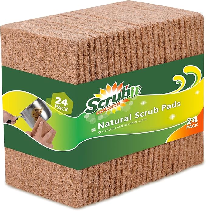SCRUBIT 24 Natural Scouring Pads - Eco Friendly Scrubbing Pads for Kitchen Cleaning, Dishes, and Pots - Non-Scratch Kitchen Scrubbers - 100% Natural Sisal Fibers (24 Pack)