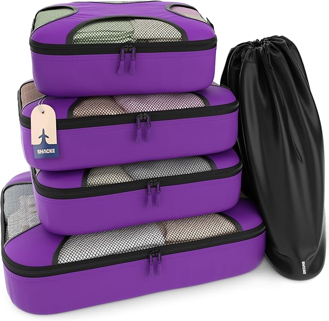 Shacke Packing Cubes for Travel 5 Set - Premium Luggage Organizer Bags - Versatile Travel Organizer for Women and Men - Optimized Packing Bags - Travel Essentials (Orchid Purple)
