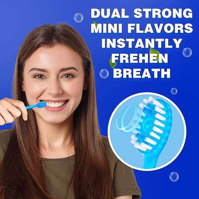 5 in 1 Mini Disposable Toothbrushes with Toothpaste Individually Wrapped Portable Travel Toothbrush with Toothpaste + Tongue Scraper + Picks+Floss Travel Case (Mint, 26)