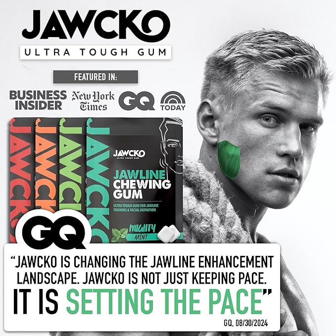 JAWCKO Ultra-Tough Jawline Chewing Gum | Get a Stronger, Squarer Jawline | Bubblegum Jaw Training Hard Gum | 15X Strength | Chisel, Sculpt, Tone your Jaw | Facial Fitness Mewing Gum | 40 Pieces/Pack