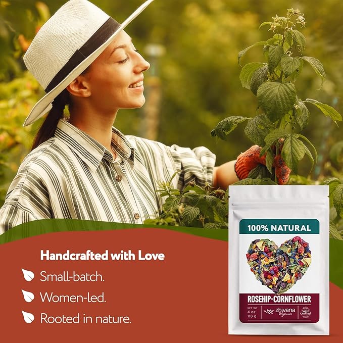 Cornflower Rosehip Herbal Tea – Loose Leaf Caffeine-Free Blend with Hibiscus, Lemon Balm & Elderflower – No Flavorings, No Colorants, No Sweeteners – Pure & Natural – 4oz