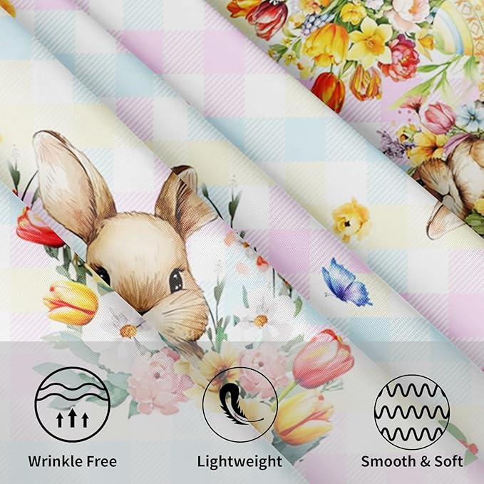 Easter Rabbit Round Tablecloth Pink Blue Pliad Circle Table Cloth 70 Inch Farmhouse Floral Table Cover Washable Polyester Indoor Decorations for Home Kitchen Dinning Party