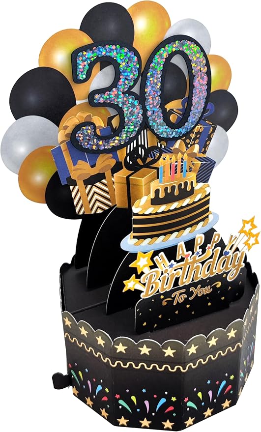 30th Birthday Cards 3D Popup Birthday Greeting Cards - Birthday Greeting Card for Men and Women, with Blank Note and Envelope Included (Black Gold)