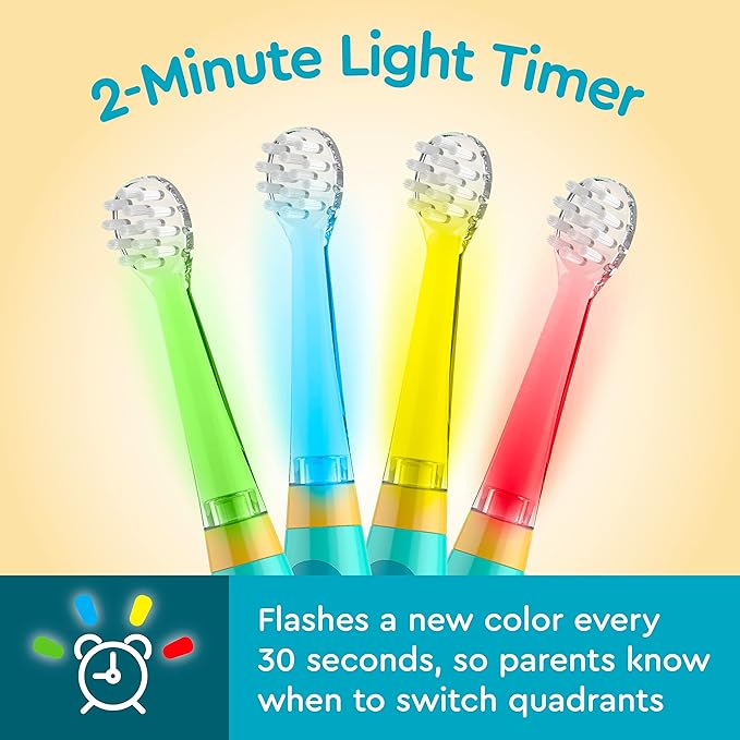 Brusheez Little Toddlers’ Sonic Toothbrush - Safe & Gentle Toothbrush for Ages 1-3 with Built-in, Light-Up 2-Minute Timer, Extra Brush Head, & Storage Base for First-Time Brushers (Rex The Dinosaur)