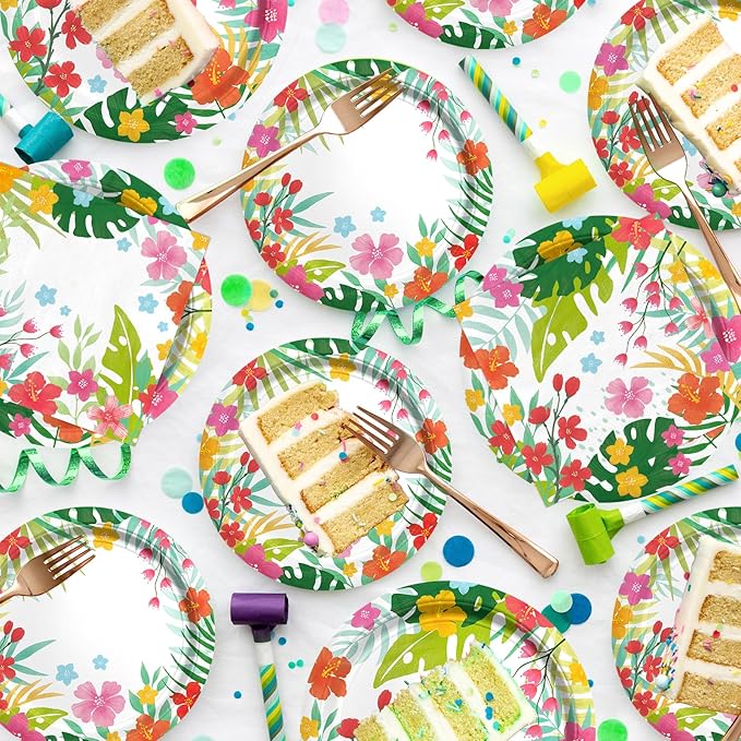 Tropical Luau Party Supplies Kit for 25 - Aloha Hawaiian Party Decorations with Disposable Paper Plates, Napkins, Cups, Tablecloth, and Banner | BBQs & Summer party