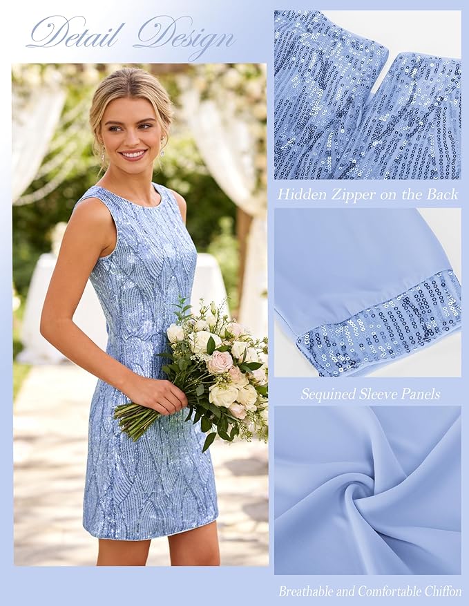 GRACE KARIN Women's Sequin Dress - Wedding Guest & Mother of The Bride Formal Dress - Two Piece Knee Length
