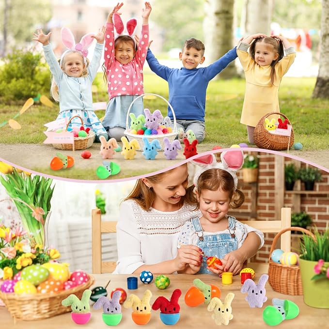 12PCS Easter Eggs with Plush Bunny Toys, Cute Stuffed Bunnies, Easter Basket Stuffers for Boys Girls, Easter Egg Fillers Party Favors Gifts for Kids Teens