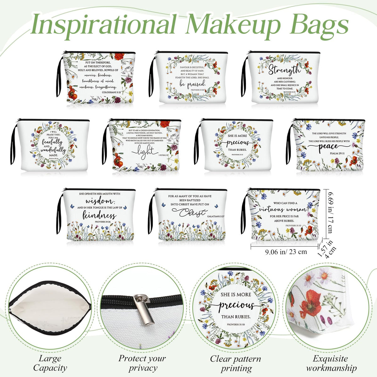 Kacctyen 20 Sets Christian Makeup Bag Bulk Christian Gift for Women Religious Pocket Compact Mirror Inspirational Bible Pencil Pouch with Zipper for Coworker Church Member (Classic)