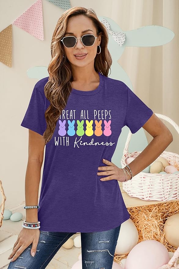 LAZYCHILD Women Easter Teacher Shirts: Funny Treat All with Kindness T-Shirt Bunny Rabbit Tee Tops