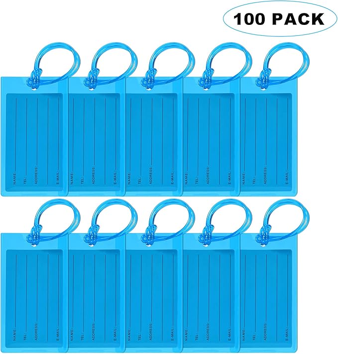 100 Pack Luggage Tags for Suitcases, Airplane Travel Essentials for Flying, International Travel Must Haves, and Luggage Accessories by Sodsay