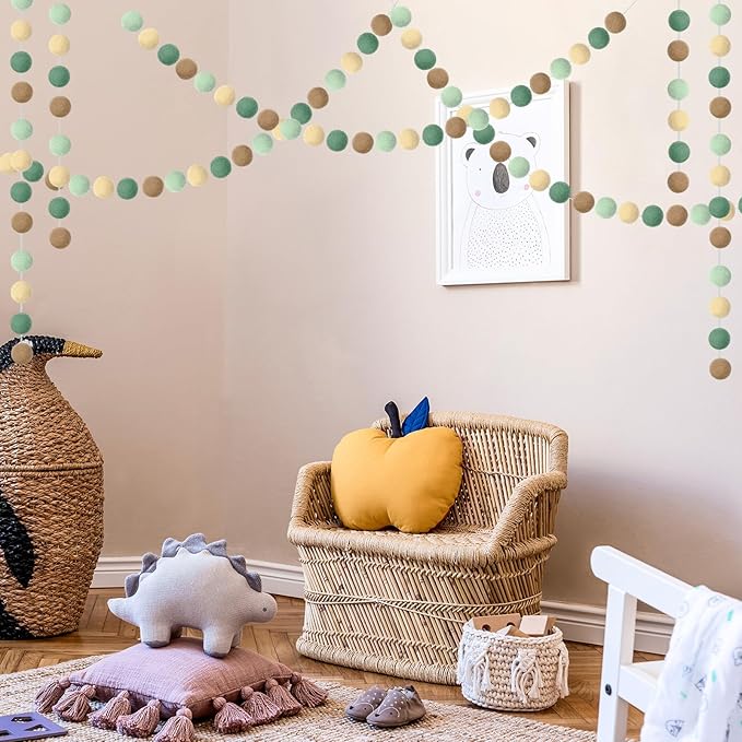 Boao 3 Pieces Wool Felt Ball Garland Colorful Pom Pom Garland Handmade 6.5 Feet Long 24 Balls Felt Banner for Wall Christmas Tree Decoration (Elegant Color)