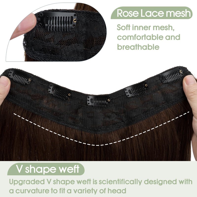S-noilite One Piece Clip in Hair Extensions - Human Hair, 3/4 Full Head V Part Weft With 5 Clips, Thicker Lace Net (14"-50g, #04 Medium Brown)