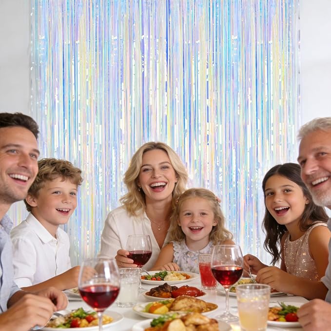 jijAcraft 3 Pack Iridescent Tinsel Foil Fringe Curtain, Holographic Party Photo Backdrop for Mermaid Party Birthday Graduation Engagement Bridal Shower Bachelorette New Year Baby Shower Party Decor