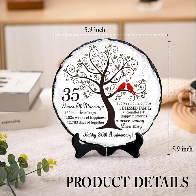 Coral Couple Slate Plate- 35th Wedding Gifts for Parents Couple - 35th Anniversary Wedding Gift Ideas - 35 Years of Marriage Decoration, Plaque, Keepsake