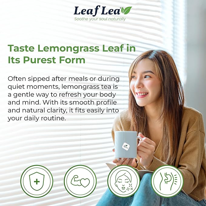 LeafLea Lemongrass Tea Bags, 40 Count, 100% Natural Lemongrass Leaves, Te Limon Grass, Te de Limoncillo Herbal Tea with Smooth Light Aroma, Sugar-Free, Caffeine-Free, Non-GMO, Vegan Friendly