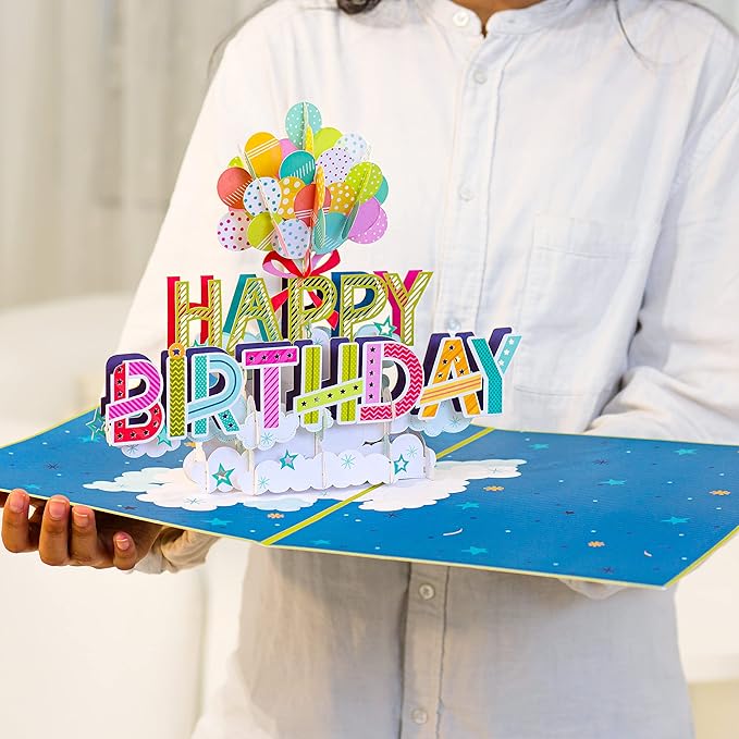 Paper Love HugePop Jumbo Supersized Pop Up Birthday Card, Happy Birthday Balloons, 10"x14" Cover - Includes Envelope and Note Tag