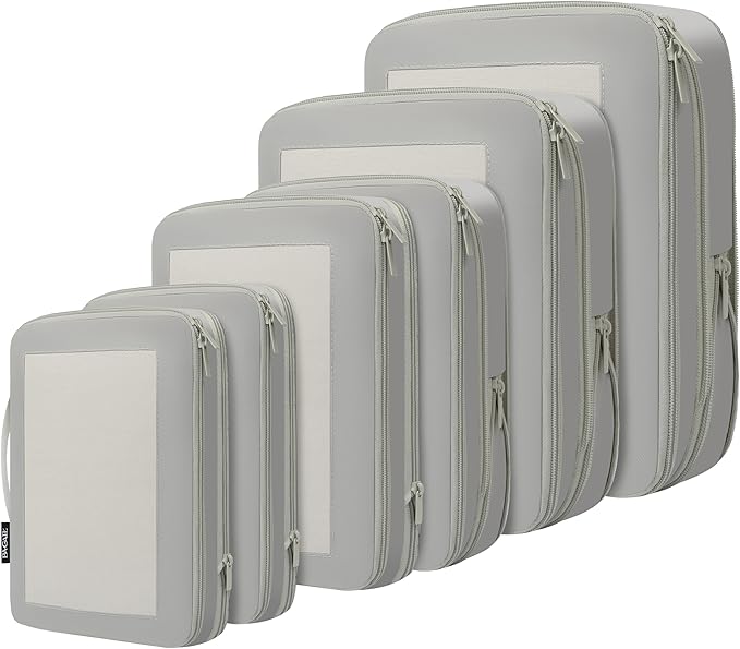 BAGAIL 4 Set/6 Set/8 Set Compression Packing Cubes Travel Accessories Expandable Packing Organizers (Square Mesh, 06-Grey)