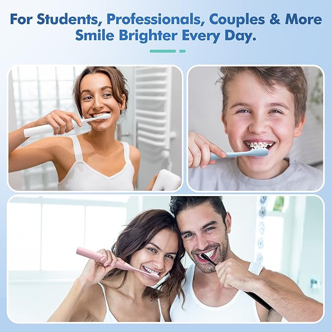 Pink Electric Toothbrush with 8 Brush Heads, Sonic Toothbrush with Fast Charge 4 Hours Last 60 Days, 2-Min & 30s Smart Timer, IPX7 Waterproof(Pink)